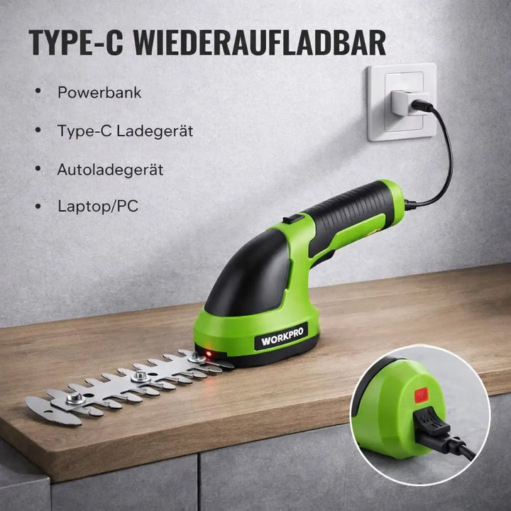 Akku Heckenschere &amp; Grasschere 2-in-1 | Wechselklingen 25 cm + 10 cm | 7,2V Li-Ion, 1100 U/min | Für Hecken &amp; Rasenkanten