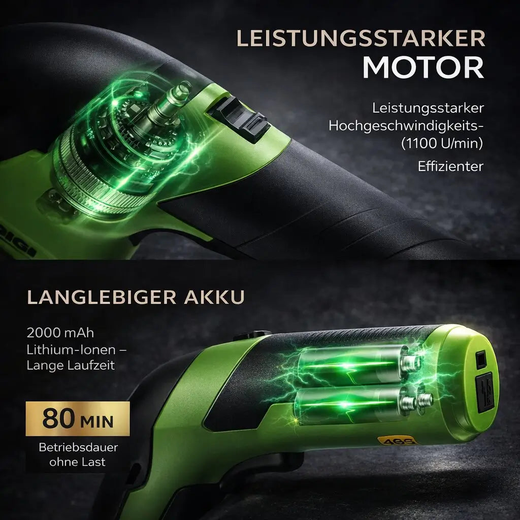 Akku Heckenschere &amp; Grasschere 2-in-1 | Wechselklingen 25 cm + 10 cm | 7,2V Li-Ion, 1100 U/min | Für Hecken &amp; Rasenkanten