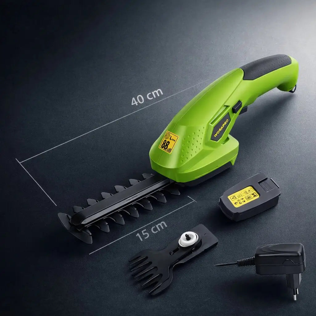Akku Heckenschere &amp; Grasschere 2-in-1 | Wechselklingen 25 cm + 10 cm | 7,2V Li-Ion, 1100 U/min | Für Hecken &amp; Rasenkanten
