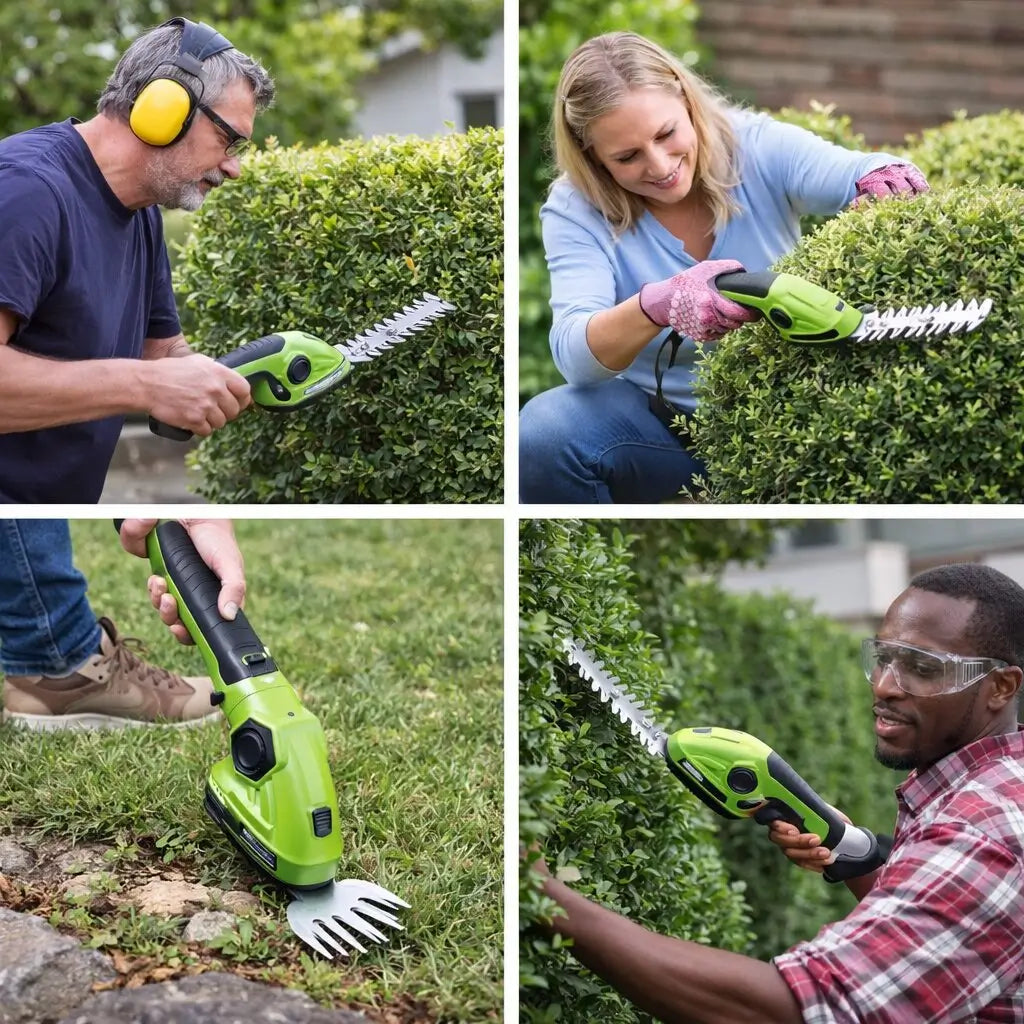 Akku Heckenschere &amp; Grasschere 2-in-1 | Wechselklingen 25 cm + 10 cm | 7,2V Li-Ion, 1100 U/min | Für Hecken &amp; Rasenkanten