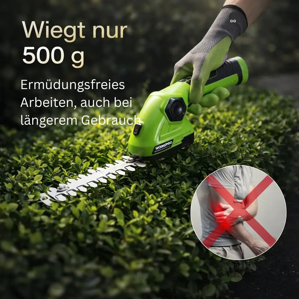 Akku Heckenschere &amp; Grasschere 2-in-1 | Wechselklingen 25 cm + 10 cm | 7,2V Li-Ion, 1100 U/min | Für Hecken &amp; Rasenkanten