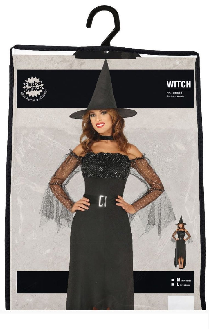 Hexenkostüm Damen | Halloween-Kostüm mit schwarzem Kleid und Hexenhut für Halloween-Partys und Mottopartys