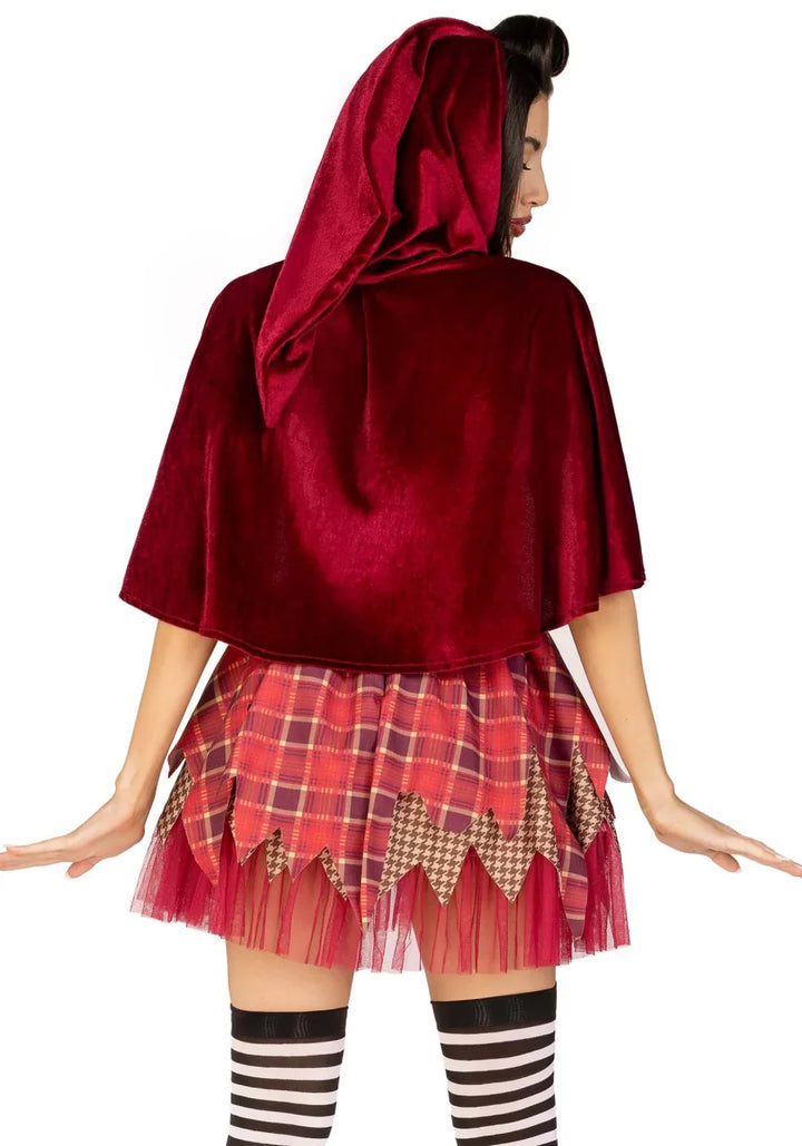 Hexenkostüm Damen 2-teilig | Halloween-Kostüm mit Patchwork-Kleid, Schnürung und Kapuzenumhang für Mottopartys