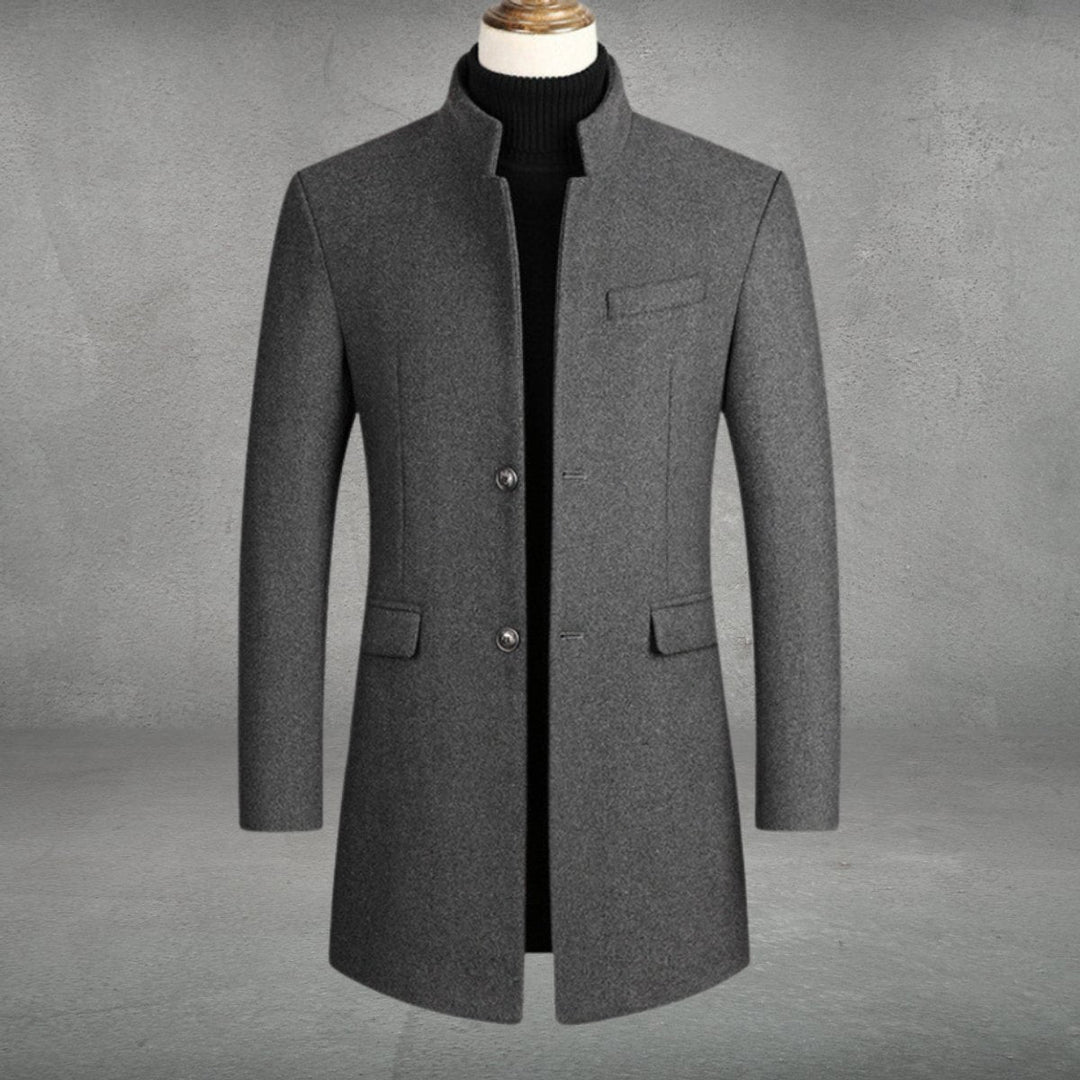 Herren Slim-Fit Wollmantel mit Stehkragen | Taillierter Wintermantel mit Knopfverschluss, Brusttasche und Pattentaschen für Business und Alltag
