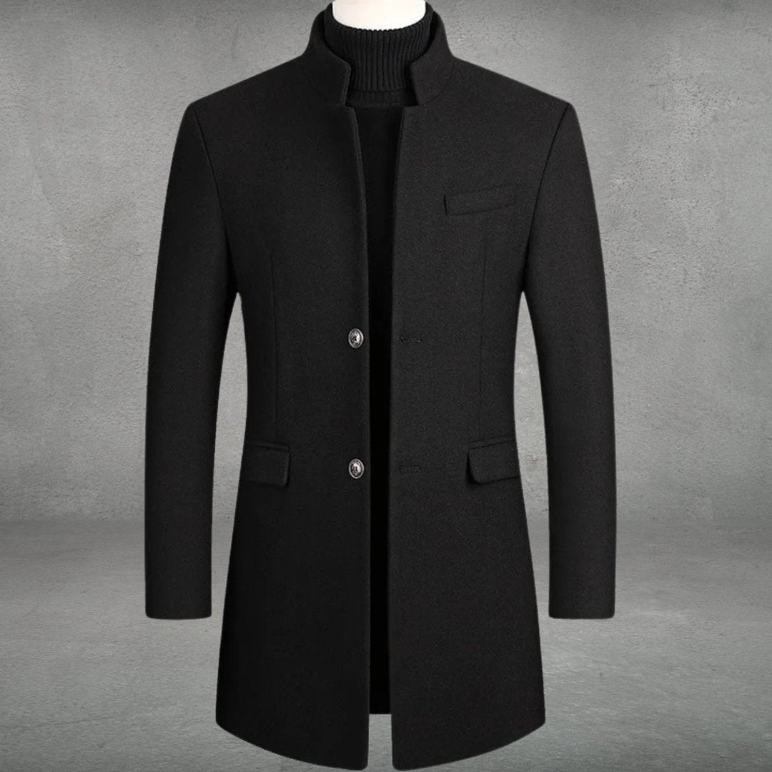 Herren Slim-Fit Wollmantel mit Stehkragen | Taillierter Wintermantel mit Knopfverschluss, Brusttasche und Pattentaschen für Business und Alltag