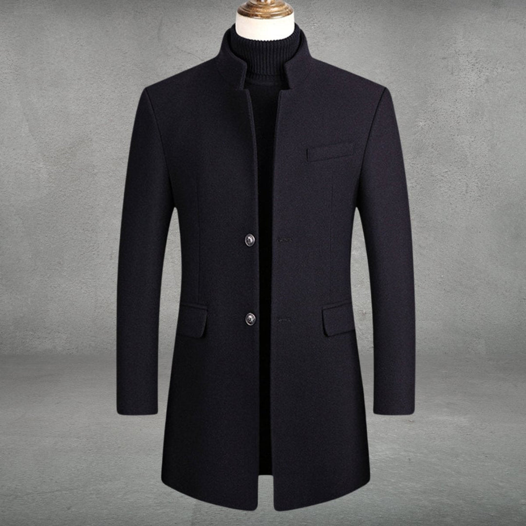 Herren Slim-Fit Wollmantel mit Stehkragen | Taillierter Wintermantel mit Knopfverschluss, Brusttasche und Pattentaschen für Business und Alltag