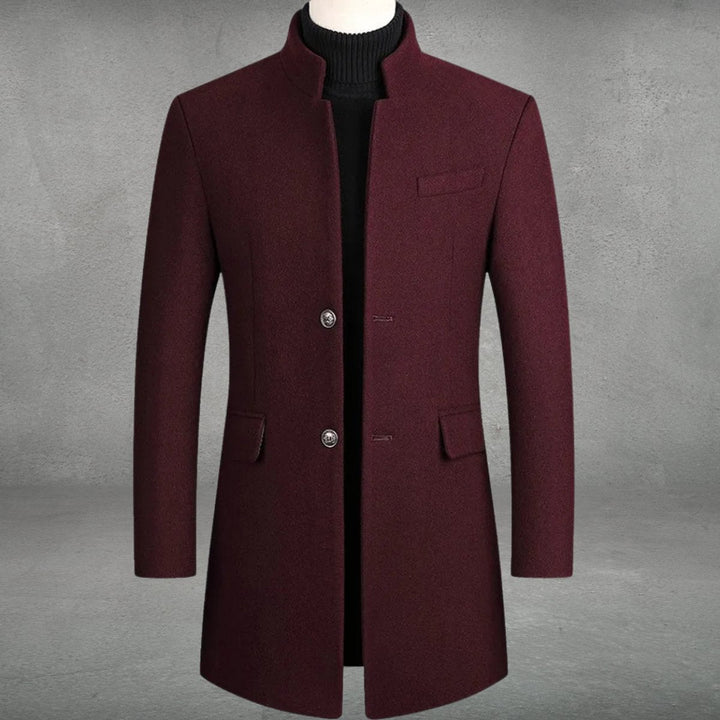 Herren Slim-Fit Wollmantel mit Stehkragen | Taillierter Wintermantel mit Knopfverschluss, Brusttasche und Pattentaschen für Business und Alltag