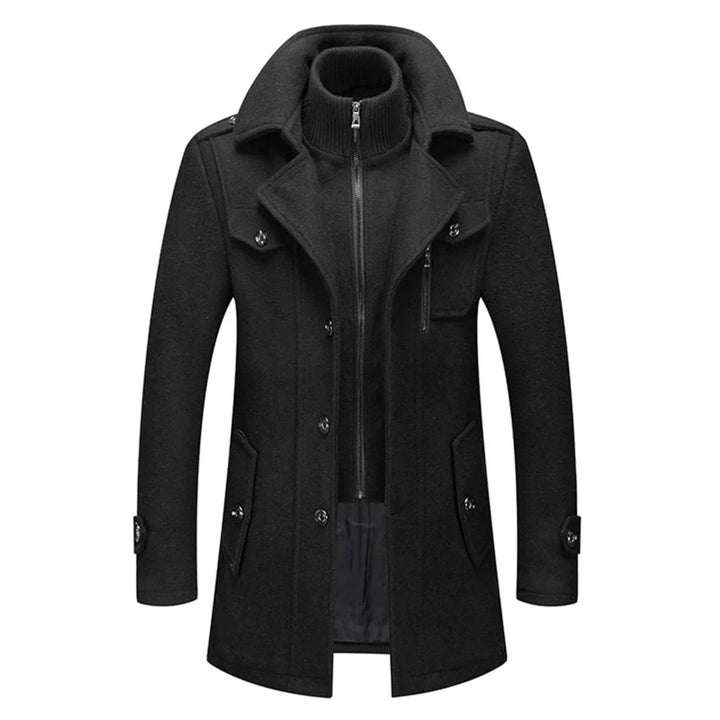 Herren Slim-Fit Wollmantel mit abnehmbarem Strickkragen | Zweiteiliger Wintermantel mit Knopfverschluss, Reißverschluss und Seitentaschen