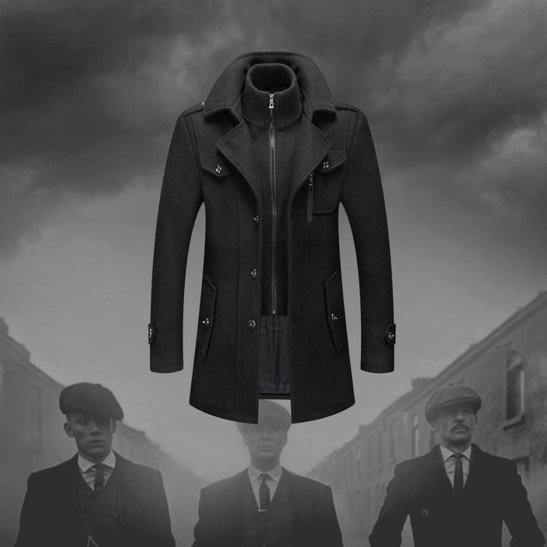 Herren Slim-Fit Wollmantel mit abnehmbarem Strickkragen | Zweiteiliger Wintermantel mit Knopfverschluss, Reißverschluss und Seitentaschen