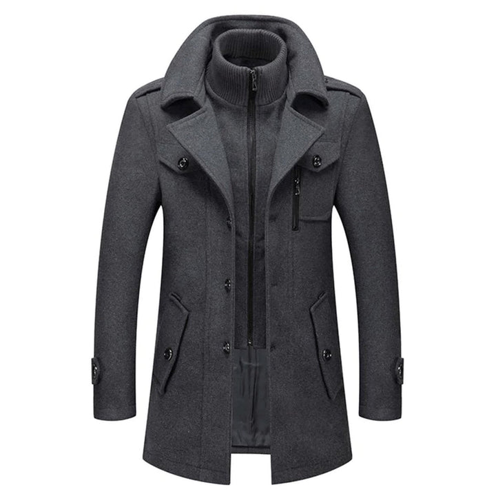 Herren Slim-Fit Wollmantel mit abnehmbarem Strickkragen | Zweiteiliger Wintermantel mit Knopfverschluss, Reißverschluss und Seitentaschen
