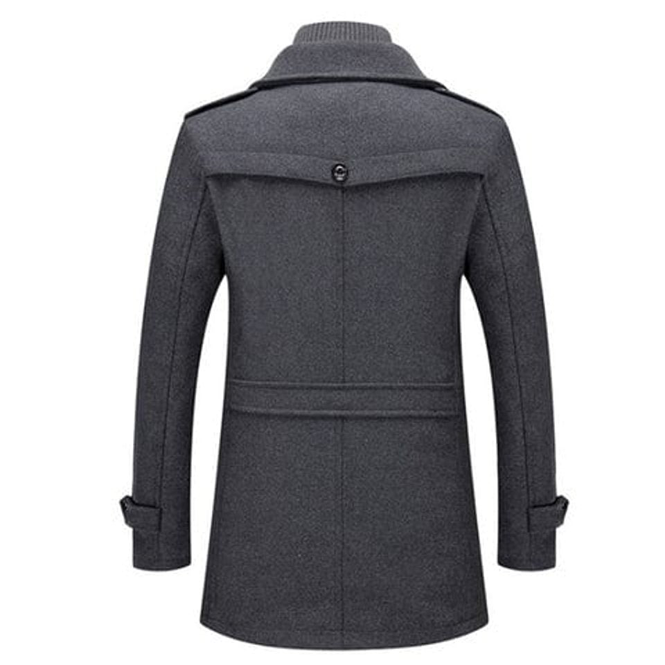 Herren Slim-Fit Wollmantel mit abnehmbarem Strickkragen | Zweiteiliger Wintermantel mit Knopfverschluss, Reißverschluss und Seitentaschen