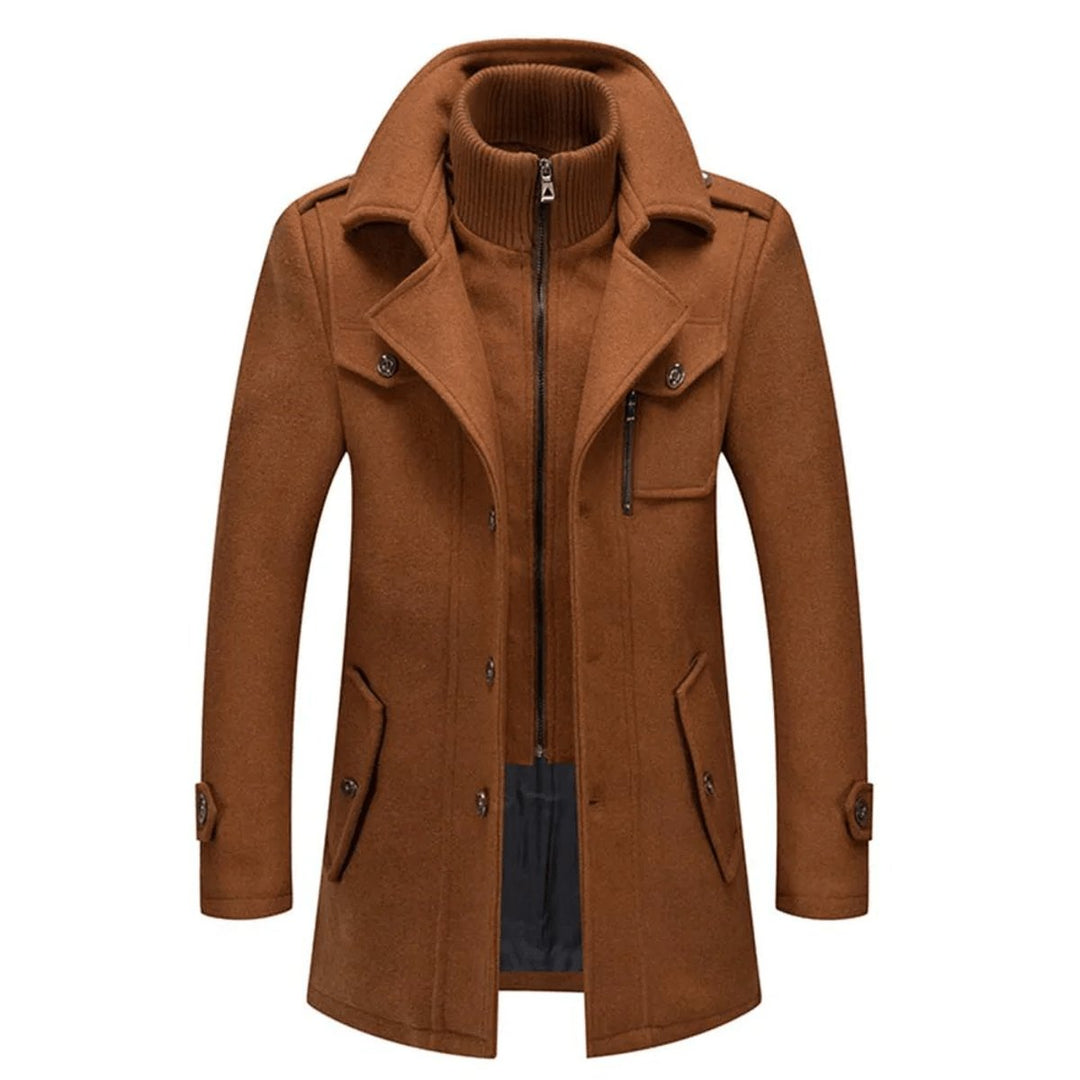 Herren Slim-Fit Wollmantel mit abnehmbarem Strickkragen | Zweiteiliger Wintermantel mit Knopfverschluss, Reißverschluss und Seitentaschen