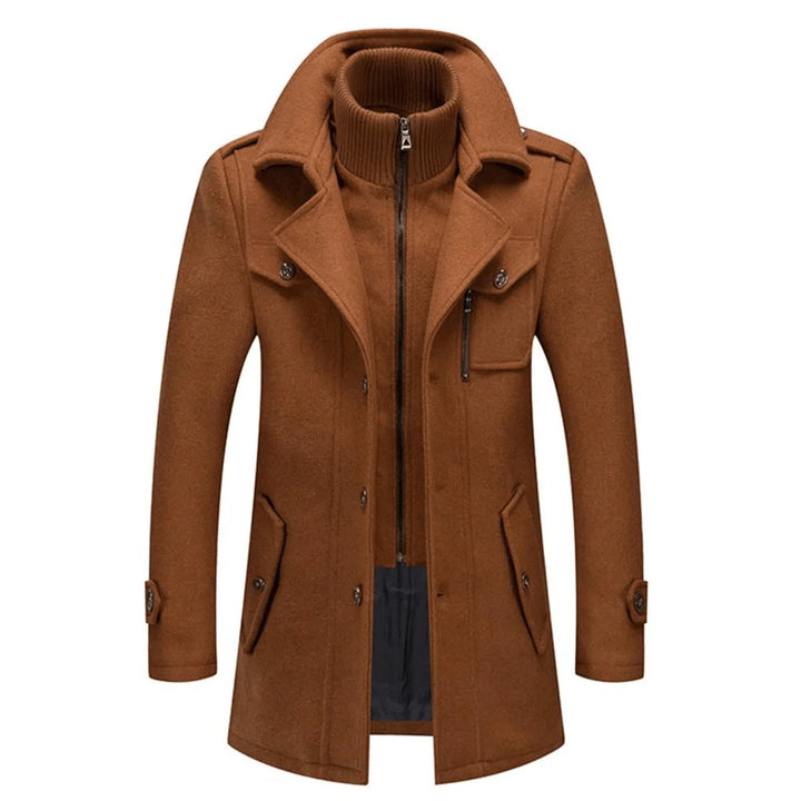 Herren Slim-Fit Wollmantel mit abnehmbarem Strickkragen | Zweiteiliger Wintermantel mit Knopfverschluss, Reißverschluss und Seitentaschen
