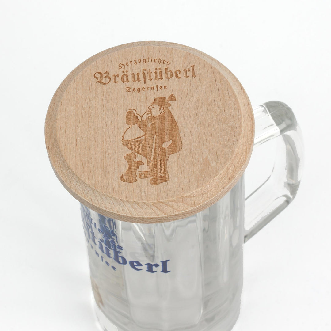 Glasdeckel für Bierglas | Massivholz-Deckel mit Prägemotiv als Schutz vor Insekten, Regen und Schmutz