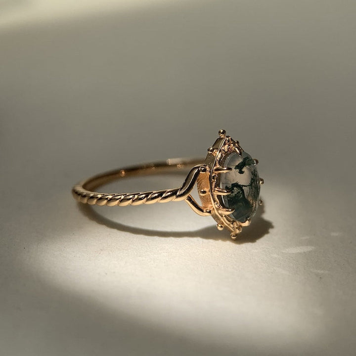 Ring | 925 sterling silver gold plated | Natural moss agate | Handmade engagement ring
