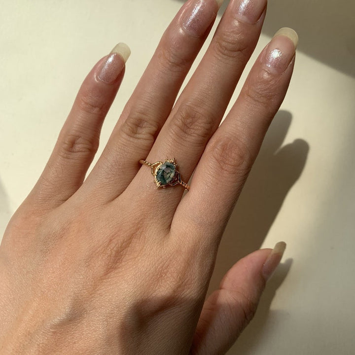 Ring | 925 sterling silver gold plated | Natural moss agate | Handmade engagement ring