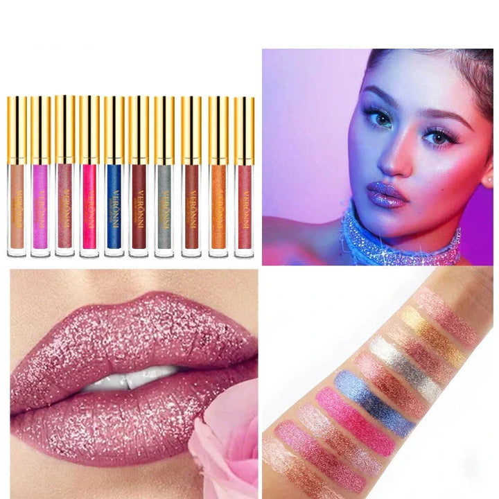 Glänzender Liquid Lipstick mit Schimmer | Langanhaltende Farbe bis zu 12 Std. | Pflege mit Kamille &amp; Sojaextrakten, weich &amp; strahlend