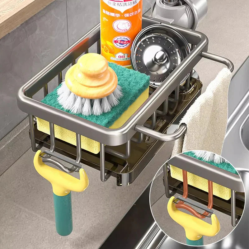 Aluminum sink organizer | Rustproof &amp; moisture resistant | Space-saving storage for sponge &amp; soap | No drilling