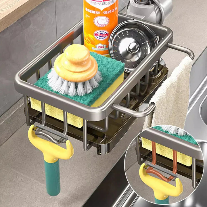 Aluminum sink organizer | Rustproof &amp; moisture resistant | Space-saving storage for sponge &amp; soap | No drilling