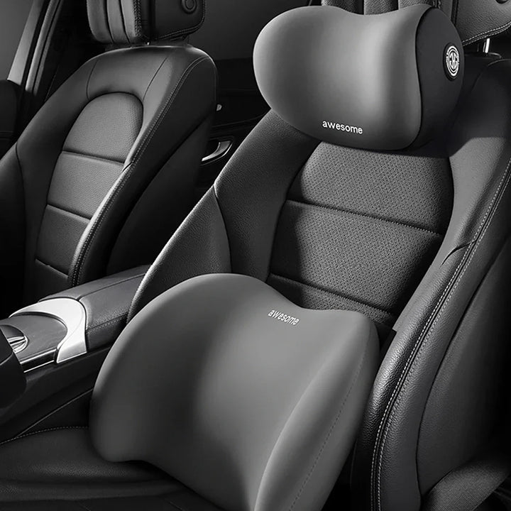 Neck &amp; lumbar pillow for car | ergonomic cervical spine &amp; back support | memory foam, adjustable &amp; easy to install
