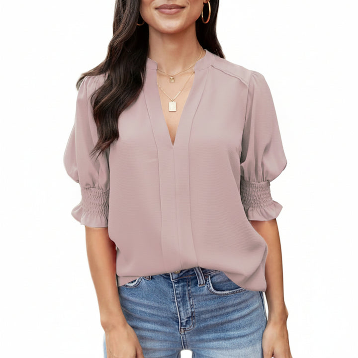 Damenbluse | Boho-Bluse mit V-Ausschnitt und Puffärmeln