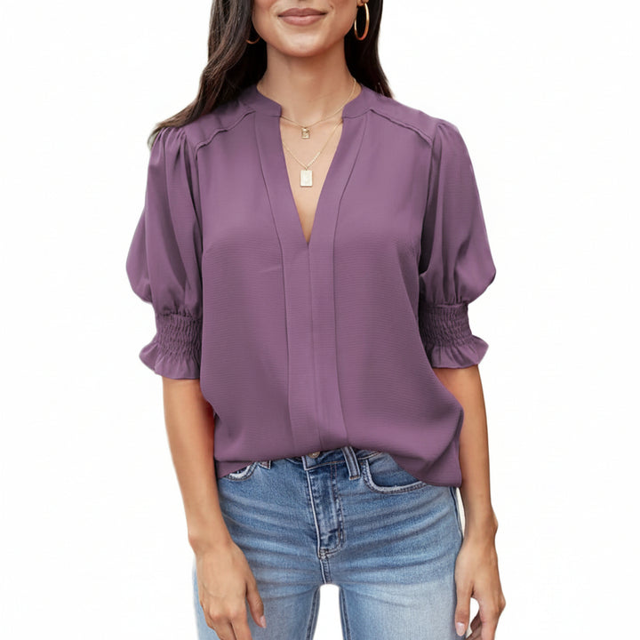 Damenbluse | Boho-Bluse mit V-Ausschnitt und Puffärmeln