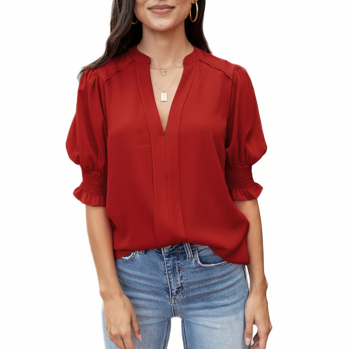 Damenbluse | Boho-Bluse mit V-Ausschnitt und Puffärmeln