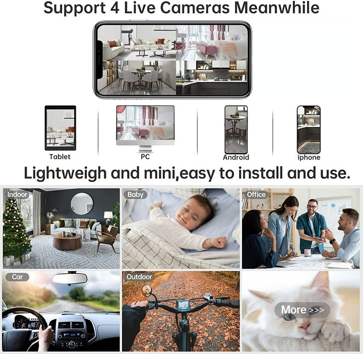 Mini wifi biztonsági kamera 1080p éjjellátóval | Élő közvetítés + hang | Felvétel microSD-re (16-128GB opciók)