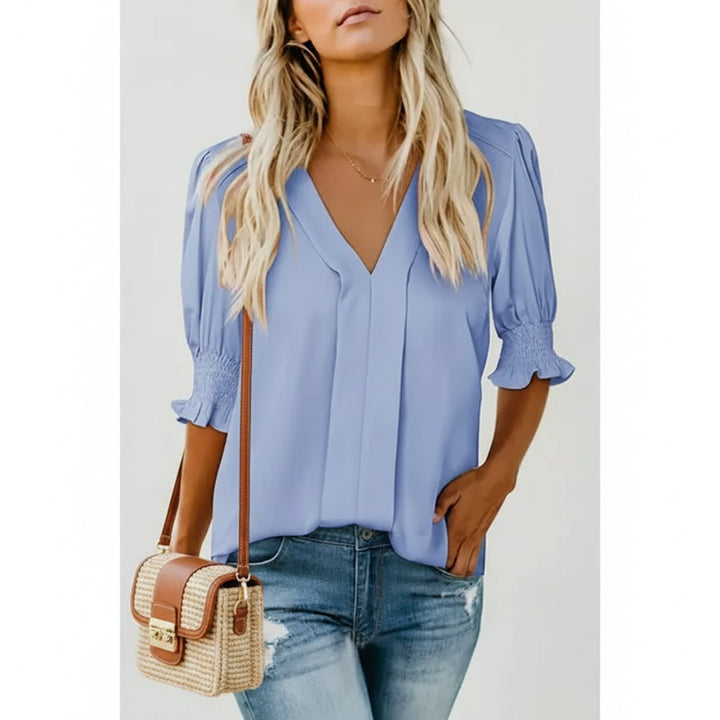 Damenbluse | Boho-Bluse mit V-Ausschnitt und Puffärmeln