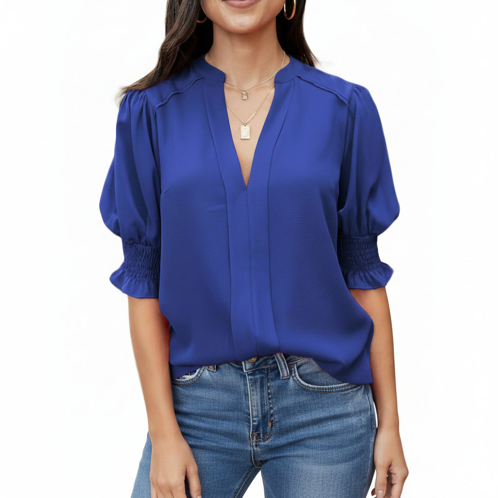 Damenbluse | Boho-Bluse mit V-Ausschnitt und Puffärmeln