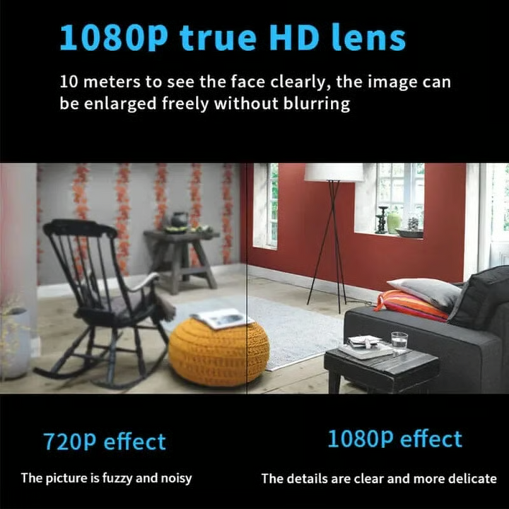 Mini wifi biztonsági kamera 1080p éjjellátóval | Élő közvetítés + hang | Felvétel microSD-re (16-128GB opciók)