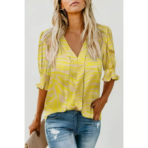 Damenbluse | Boho-Bluse mit V-Ausschnitt und Puffärmeln