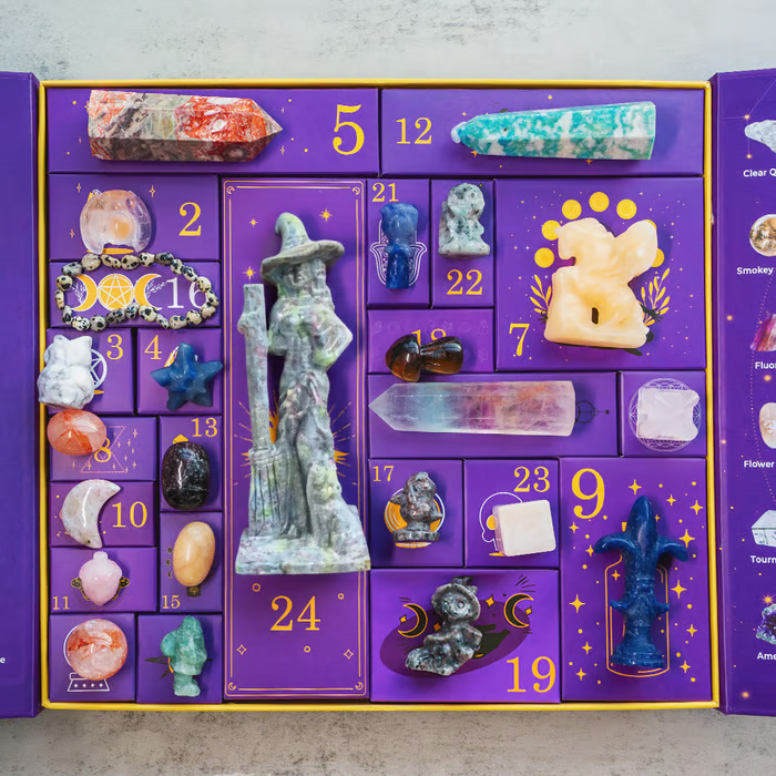 CrystalNight™ Halloween Countdown Box | 31 Magische Nächte | Edelstein-Adventskalender &amp; Mystic-Dekofigur