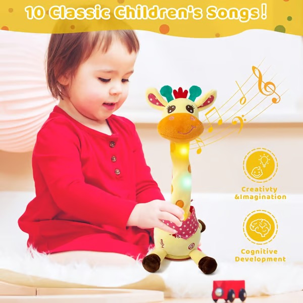 Singende Giraffe aus Plüsch | Tanzendes Kuscheltier mit 60 Kinderliedern und Sprachwiederholung