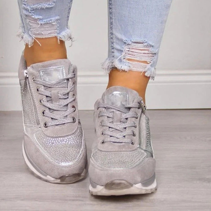 Damen Sneaker mit Reißverschluss | Atmungsaktives Mesh, ergonomisches Fußbett &amp; rutschfeste Sohle | Bequeme Alltagsschuhe fürs Büro