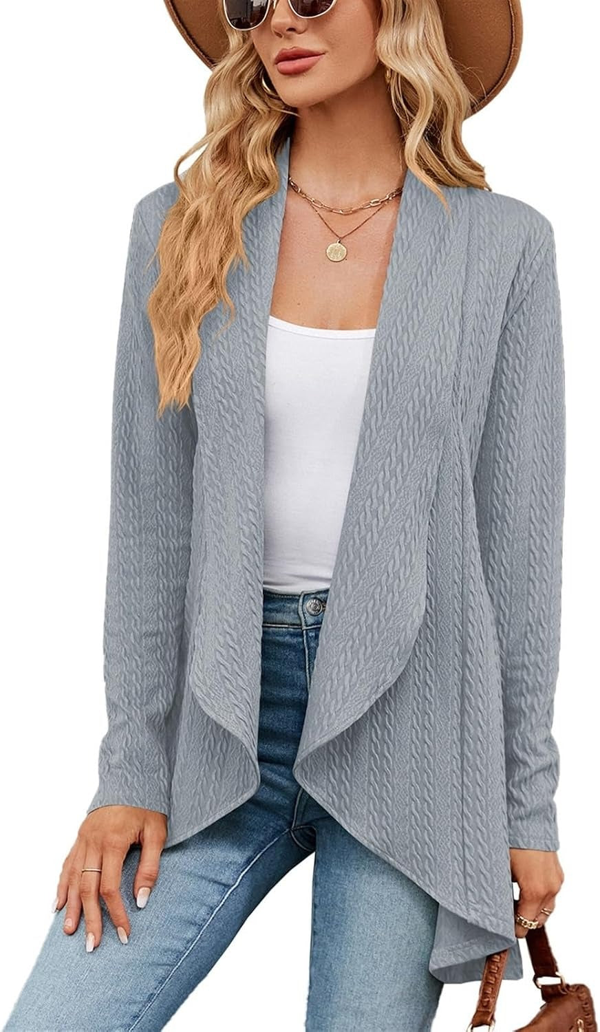 Damen Strickjacke | Einfarbiger Cardigan mit langen Ärmeln und bequemer Passform für Alltag, Büro und Freizeit