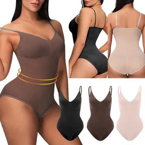 Women’s Shapewear Body with Deep Neckline | Figure Shaping Bodysuit for Smooth Silhouette | Breathable, Elastic, Invisible