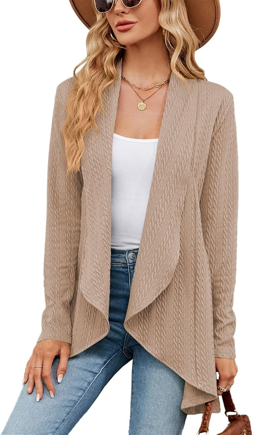 Damen Strickjacke | Einfarbiger Cardigan mit langen Ärmeln und bequemer Passform für Alltag, Büro und Freizeit