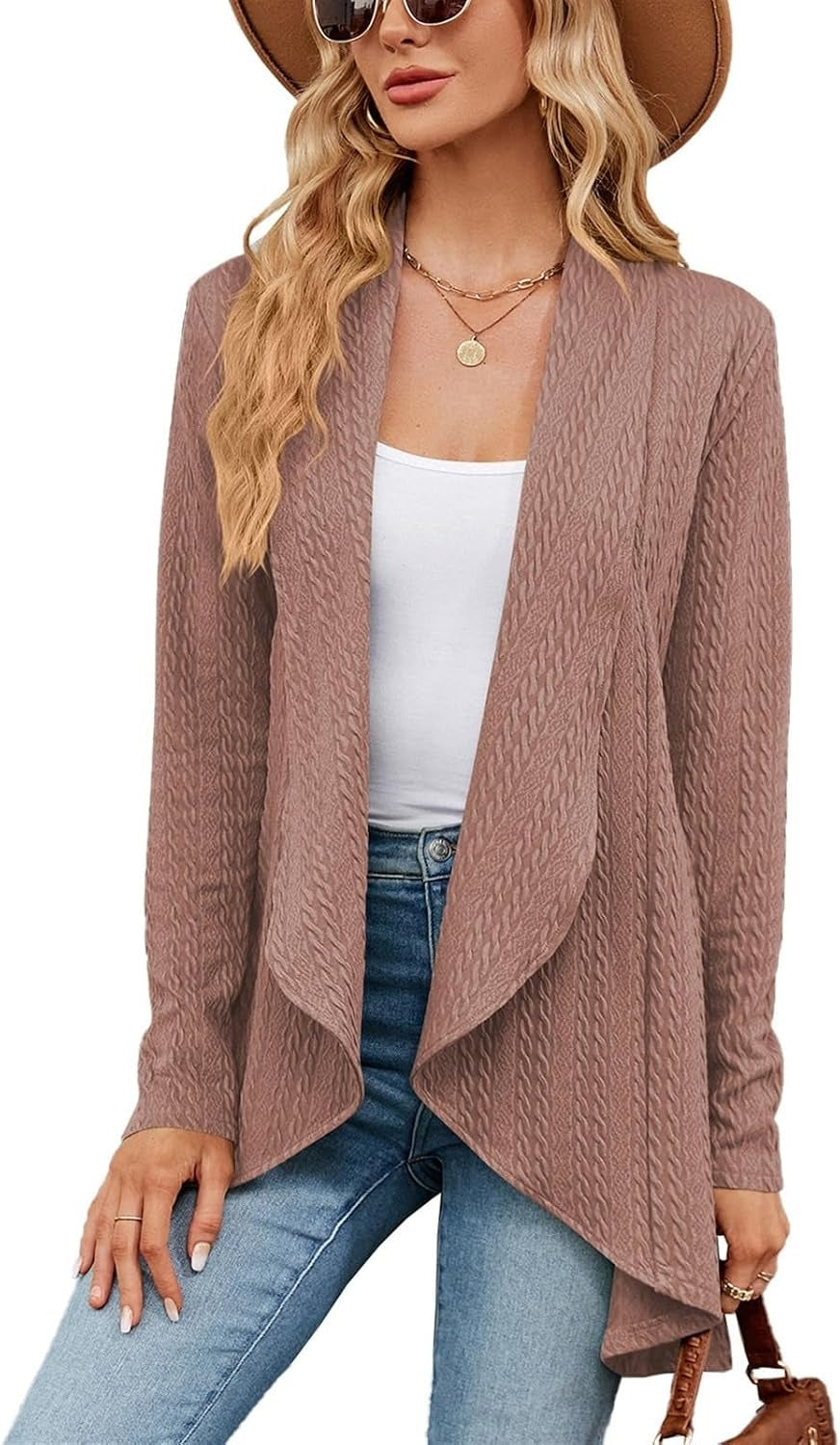Damen Strickjacke | Einfarbiger Cardigan mit langen Ärmeln und bequemer Passform für Alltag, Büro und Freizeit