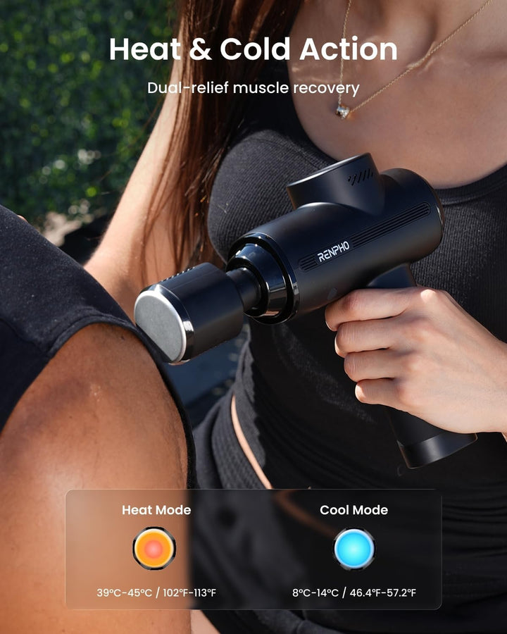 Massagepistole | Muskelmassagegerät mit 8 Temperaturstufen, VA-Display und All-in-One-Massagekopf
