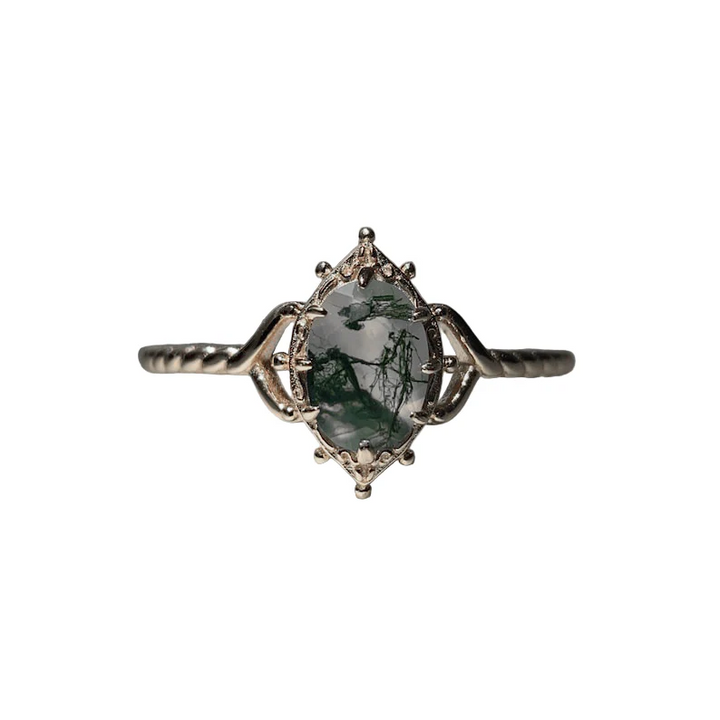 Ring | 925 sterling silver gold plated | Natural moss agate | Handmade engagement ring