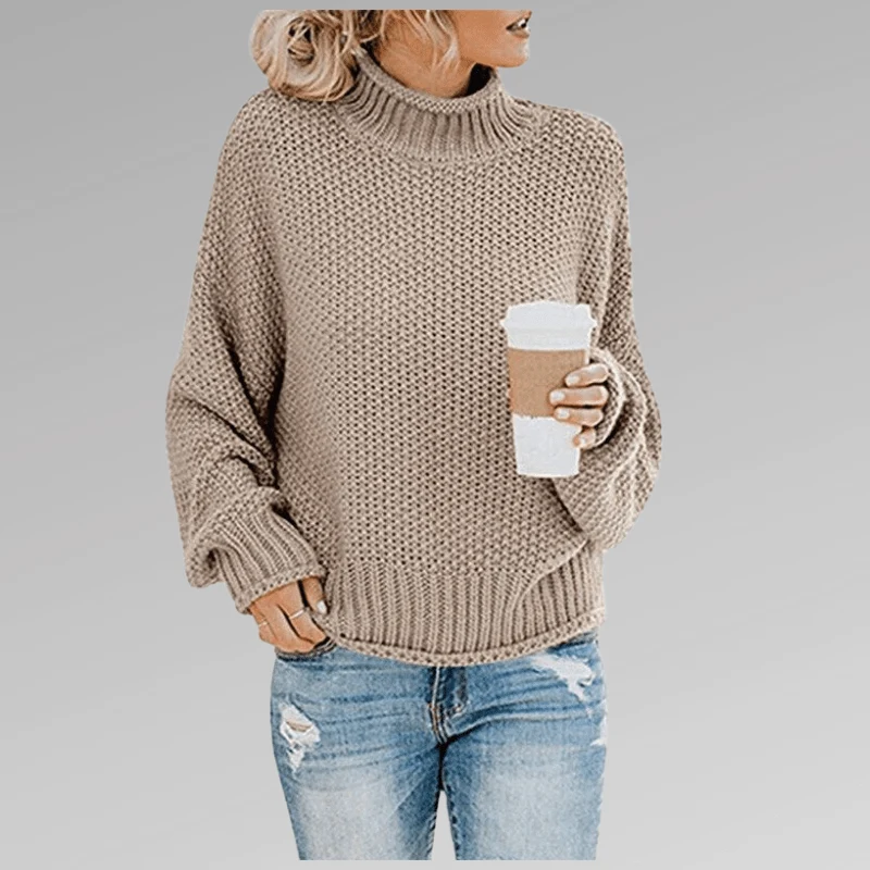Damen Grobstrickpullover | Warmer Rollkragenpullover mit markanter Strickstruktur für Herbst und Winter