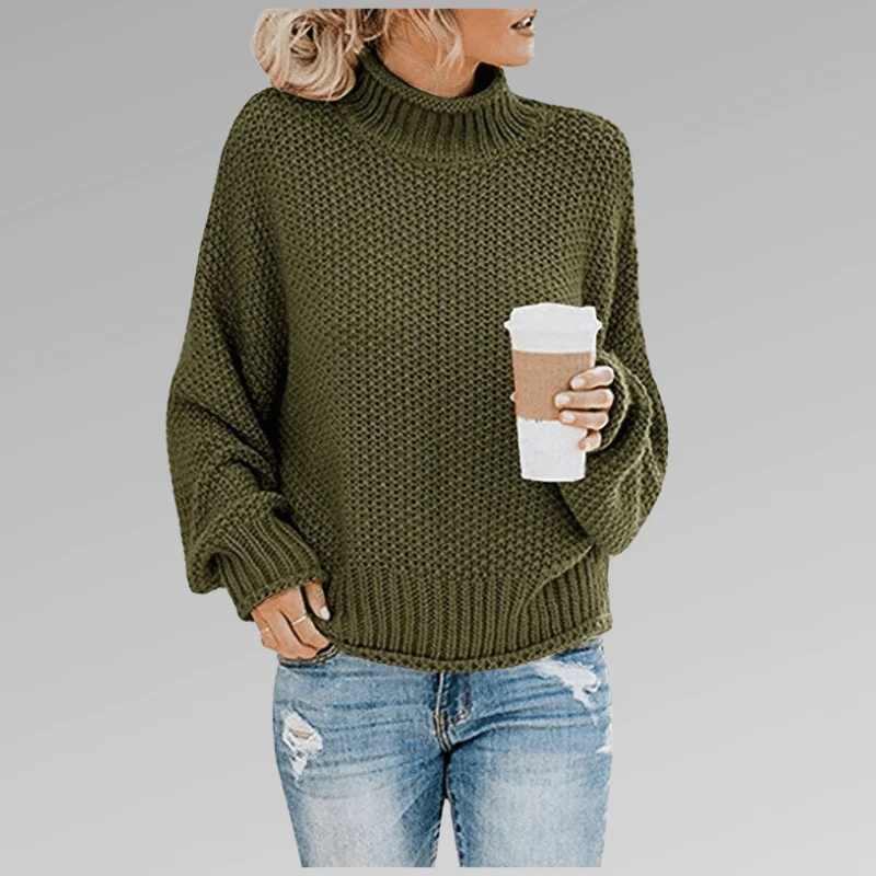 Damen Grobstrickpullover | Warmer Rollkragenpullover mit markanter Strickstruktur für Herbst und Winter