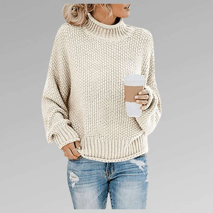 Damen Grobstrickpullover | Warmer Rollkragenpullover mit markanter Strickstruktur für Herbst und Winter