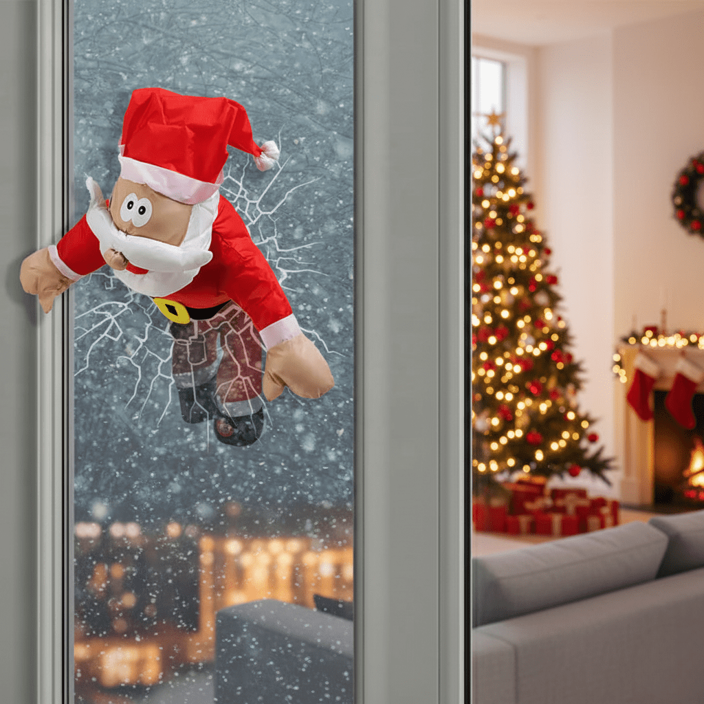 Bewegliche Weihnachts-Fensterdekoration mit LED | Weihnachtsmann oder Rentier mit Saugnäpfen | Batteriebetrieb für Fenster