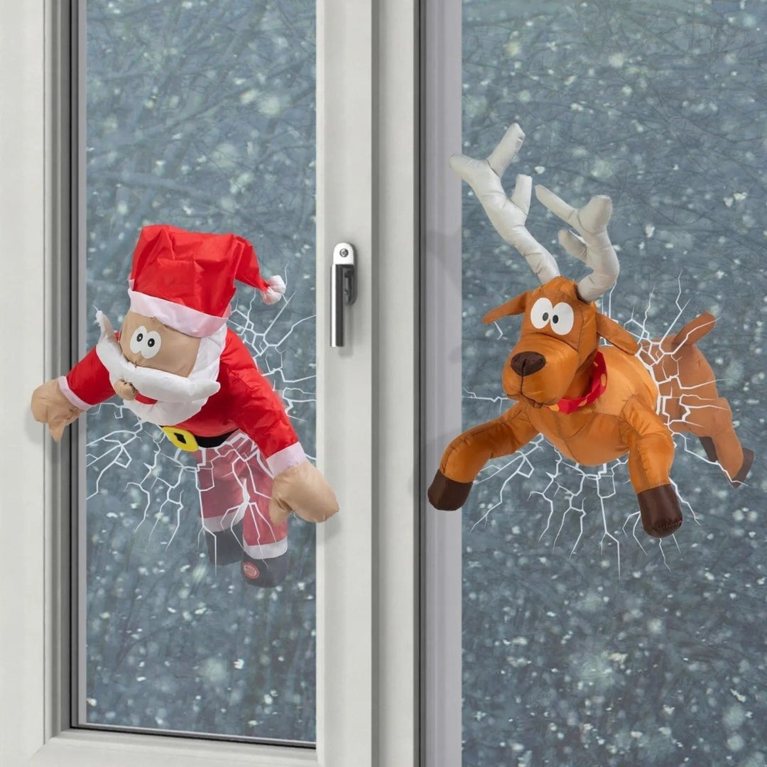 Bewegliche Weihnachts-Fensterdekoration mit LED | Weihnachtsmann oder Rentier mit Saugnäpfen | Batteriebetrieb für Fenster