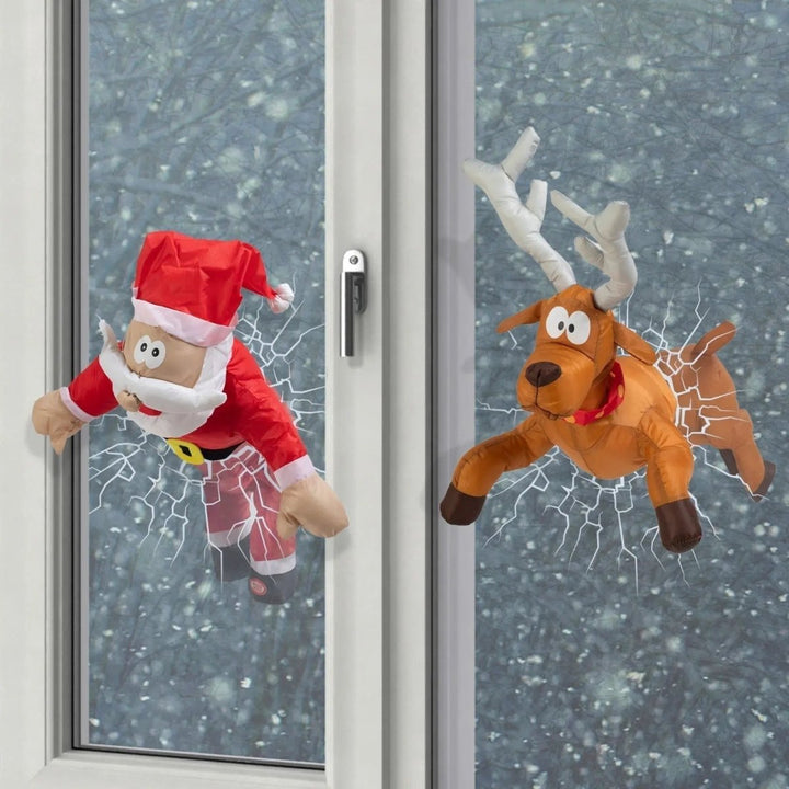 Bewegliche Weihnachts-Fensterdekoration mit LED | Weihnachtsmann oder Rentier mit Saugnäpfen | Batteriebetrieb für Fenster