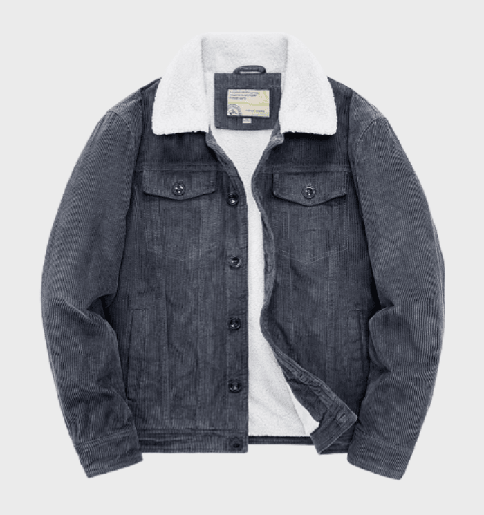 Herren Cordjacke mit warmem Sherpa-Futter | Gefütterte Freizeitjacke aus weichem Cord mit Knopfleiste und Brusttaschen