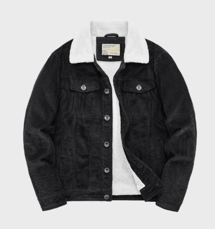 Herren Cordjacke mit warmem Sherpa-Futter | Gefütterte Freizeitjacke aus weichem Cord mit Knopfleiste und Brusttaschen
