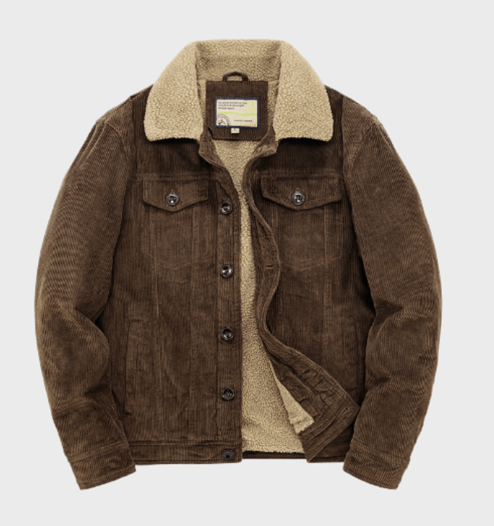 Herren Cordjacke mit warmem Sherpa-Futter | Gefütterte Freizeitjacke aus weichem Cord mit Knopfleiste und Brusttaschen